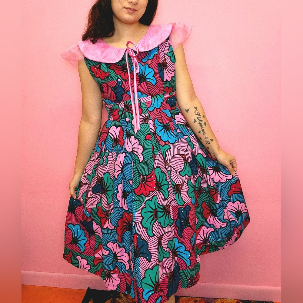 Retro African Wax Print Psychedelic Fit and Flare 50's/60's Inspired Tea Dress